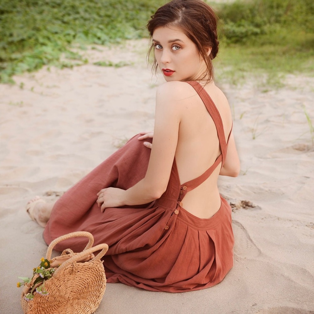 Lelasilk Cross Back Linen Dress